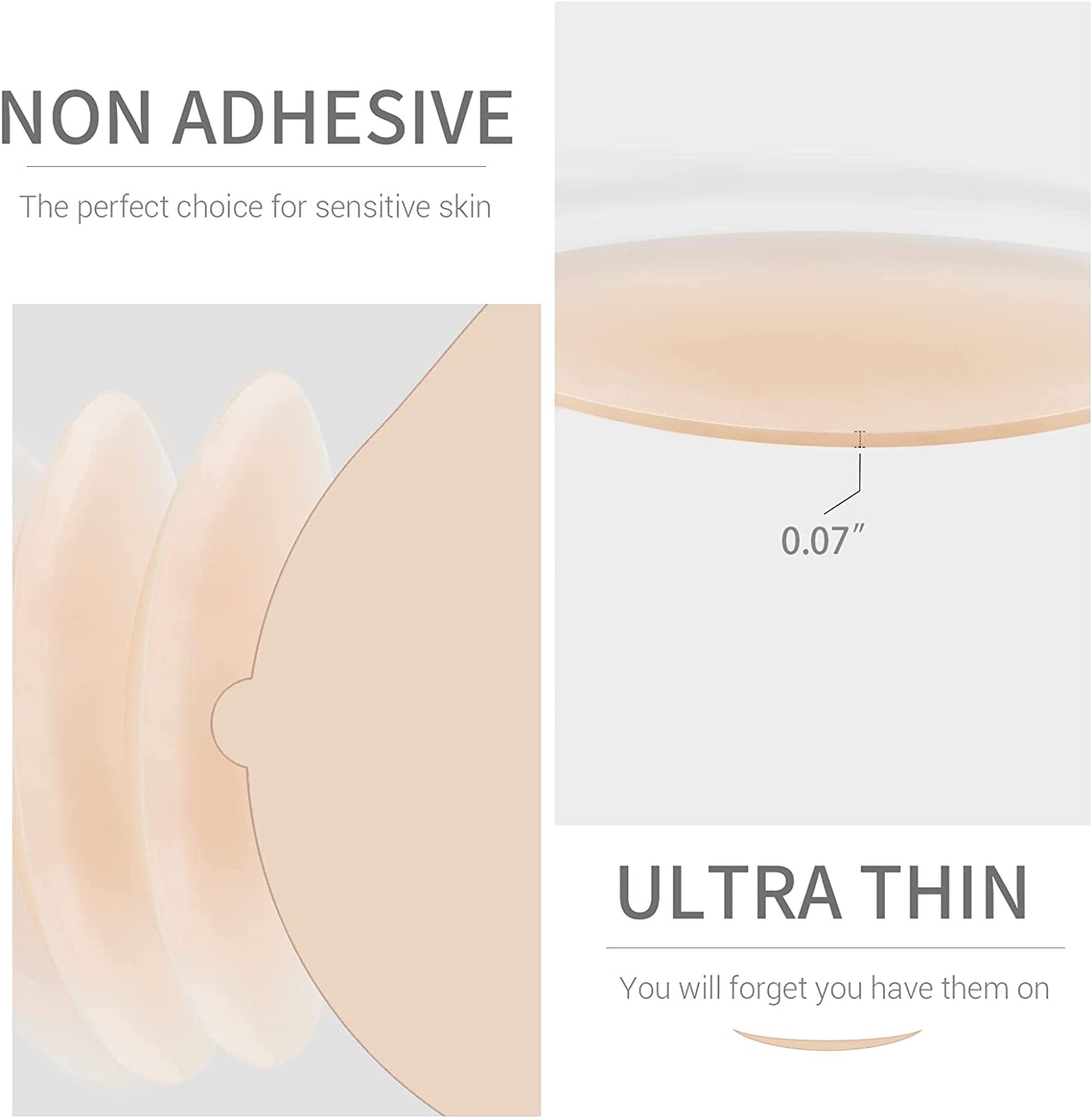 VOCH GALA Nipple Cover, 2 Pairs, Non Adhesive Nipple Pasties, Thin Edges, Natural Look, 3.3-inch for A-C, Sensitive Skin