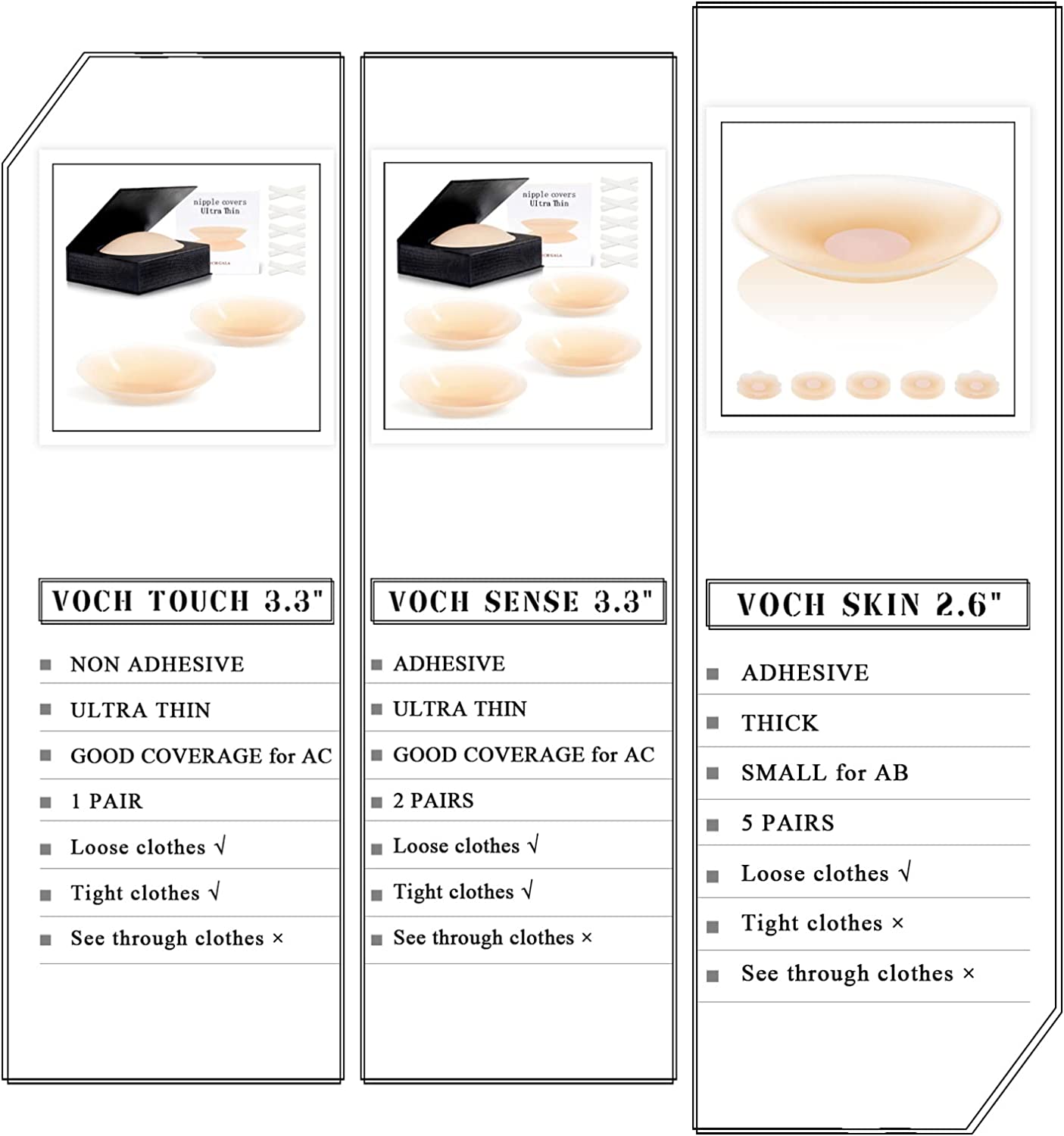 VOCH GALA Nipple Cover 4 Pairs, Silicone Breast Petals, Nipple Pasties for Women Reusable, Small Size for A-B, Storege Box