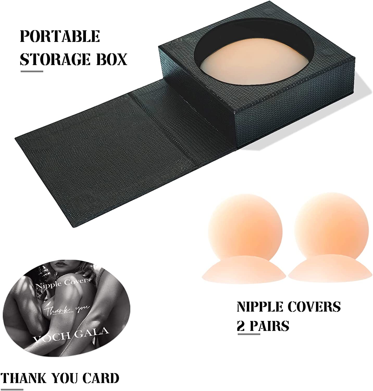 VOCH GALA Nipple Cover, 2 Pairs, Non Adhesive Nipple Pasties, Thin Edges, Natural Look, 3.3-inch for A-C, Sensitive Skin