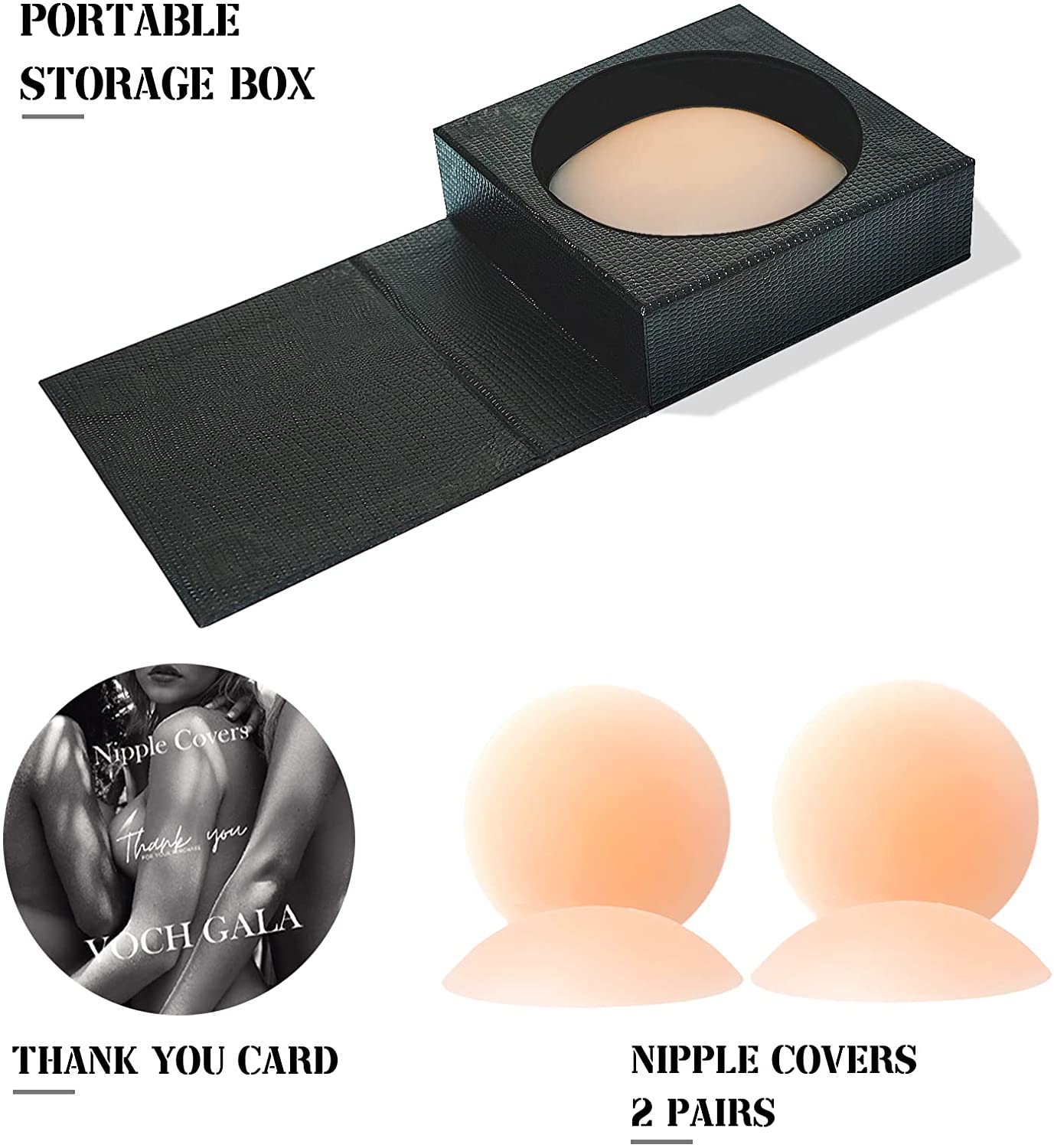 VOCH GALA Nipple Cover Ultra Thin, 2 Pairs, Silicone Nipple Pasties for Women Reusable, Breast Petals, Travel Essentials