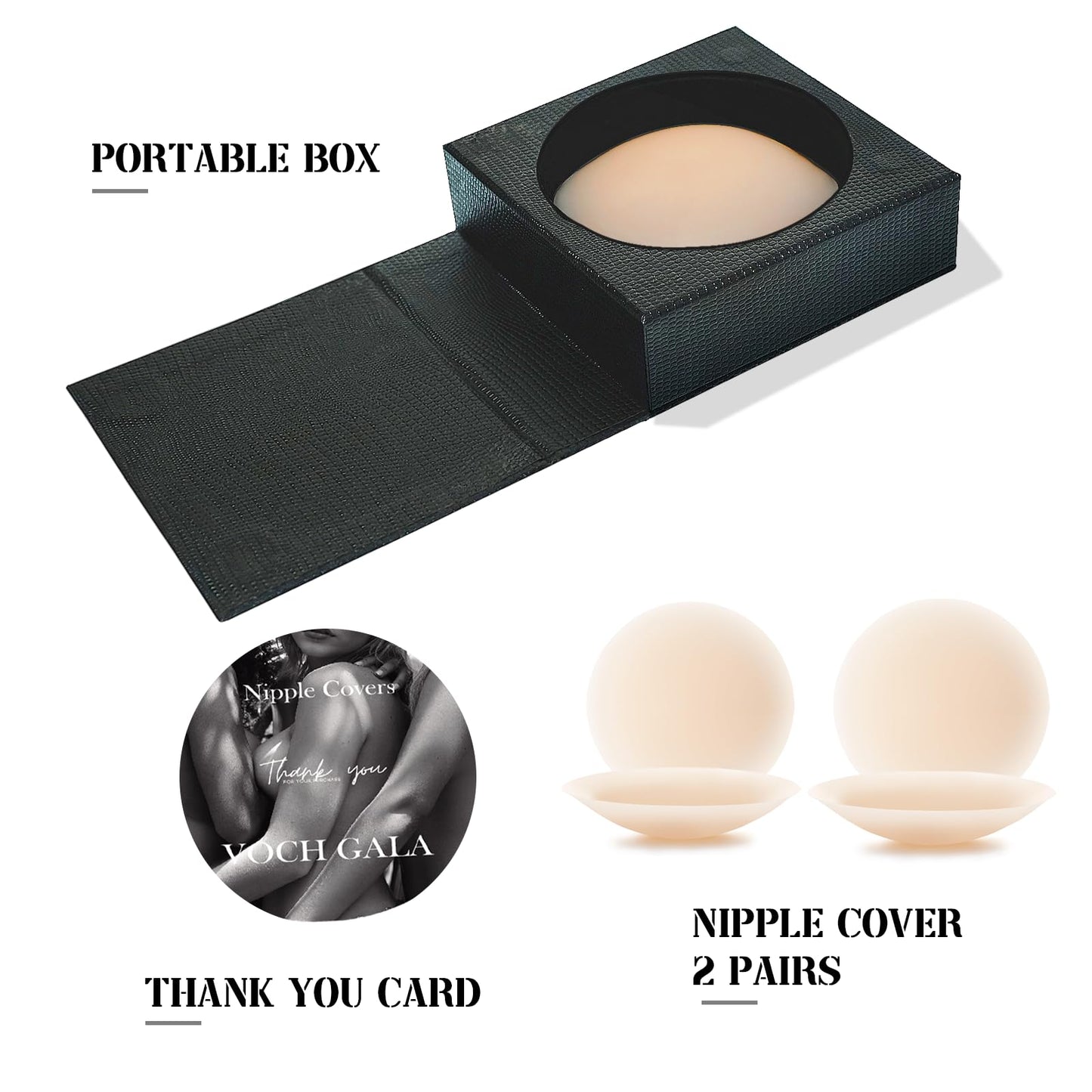 VOCH GALA Nipple Covers No Show 2 Pairs, Reusable Sticky Bra, Seamless Silicone Pasties for Women with Storage Box