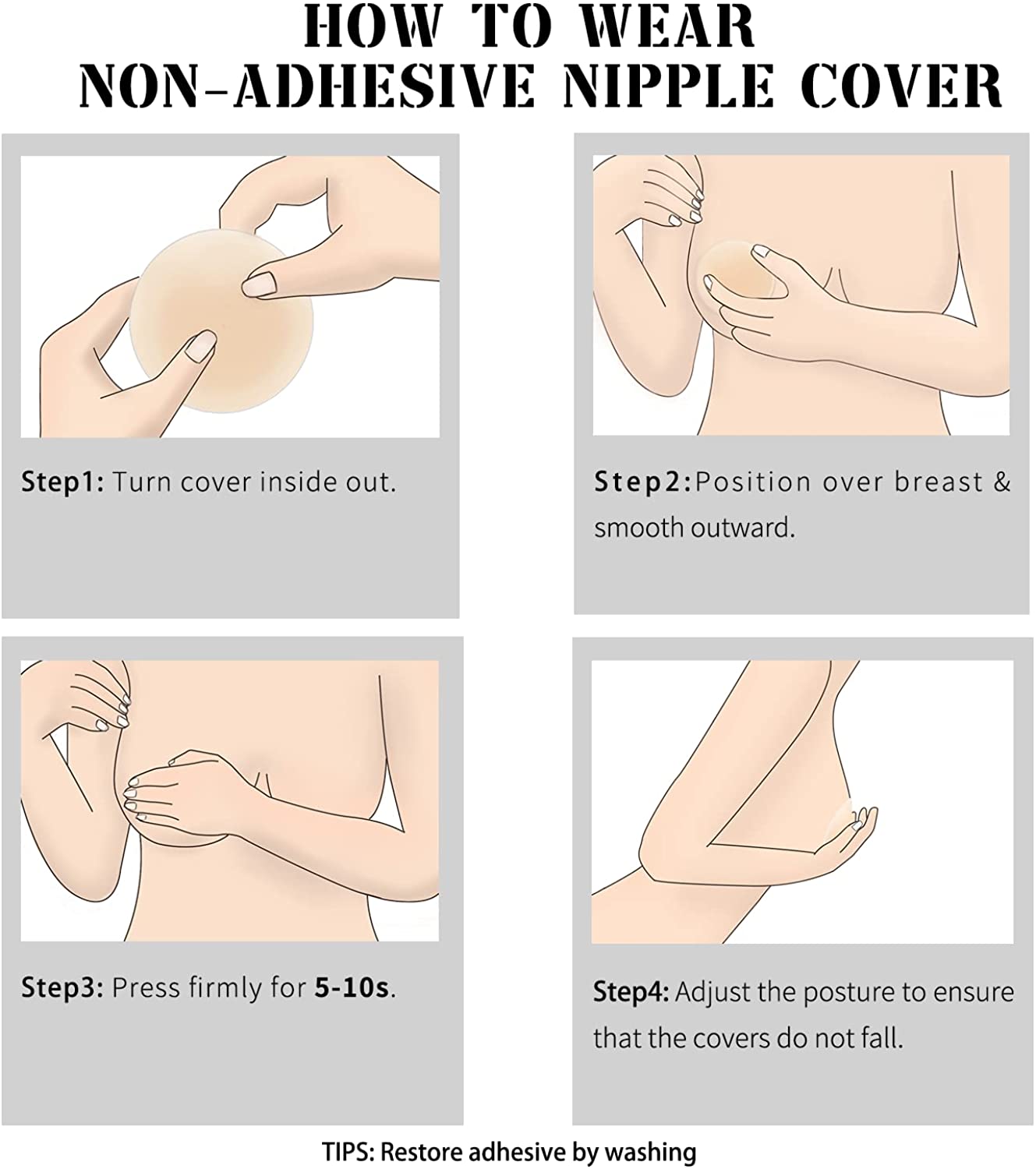VOCH GALA Nipple Cover, 2 Pairs, Non Adhesive Nipple Pasties, Thin Edges,  Natural Look, 3.3-inch for A-C, Sensitive Skin